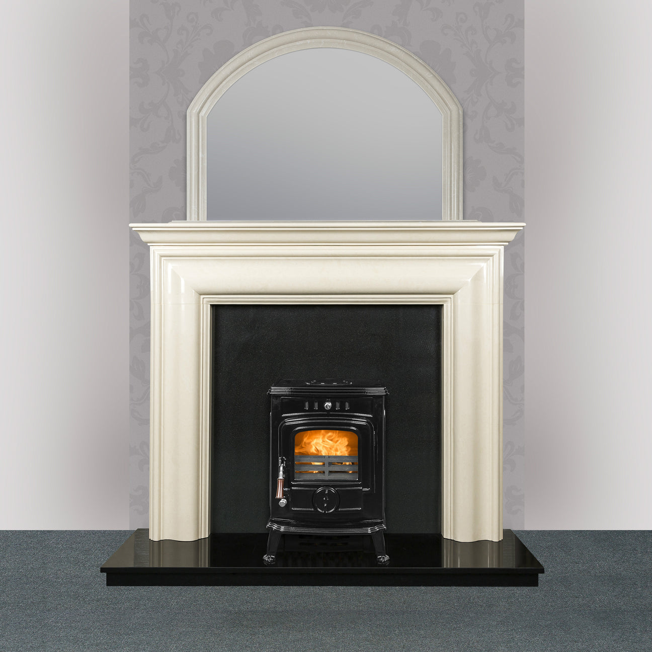 Image of Blake Fireplace in ivory pearl with The Robin Solid Fuel stove