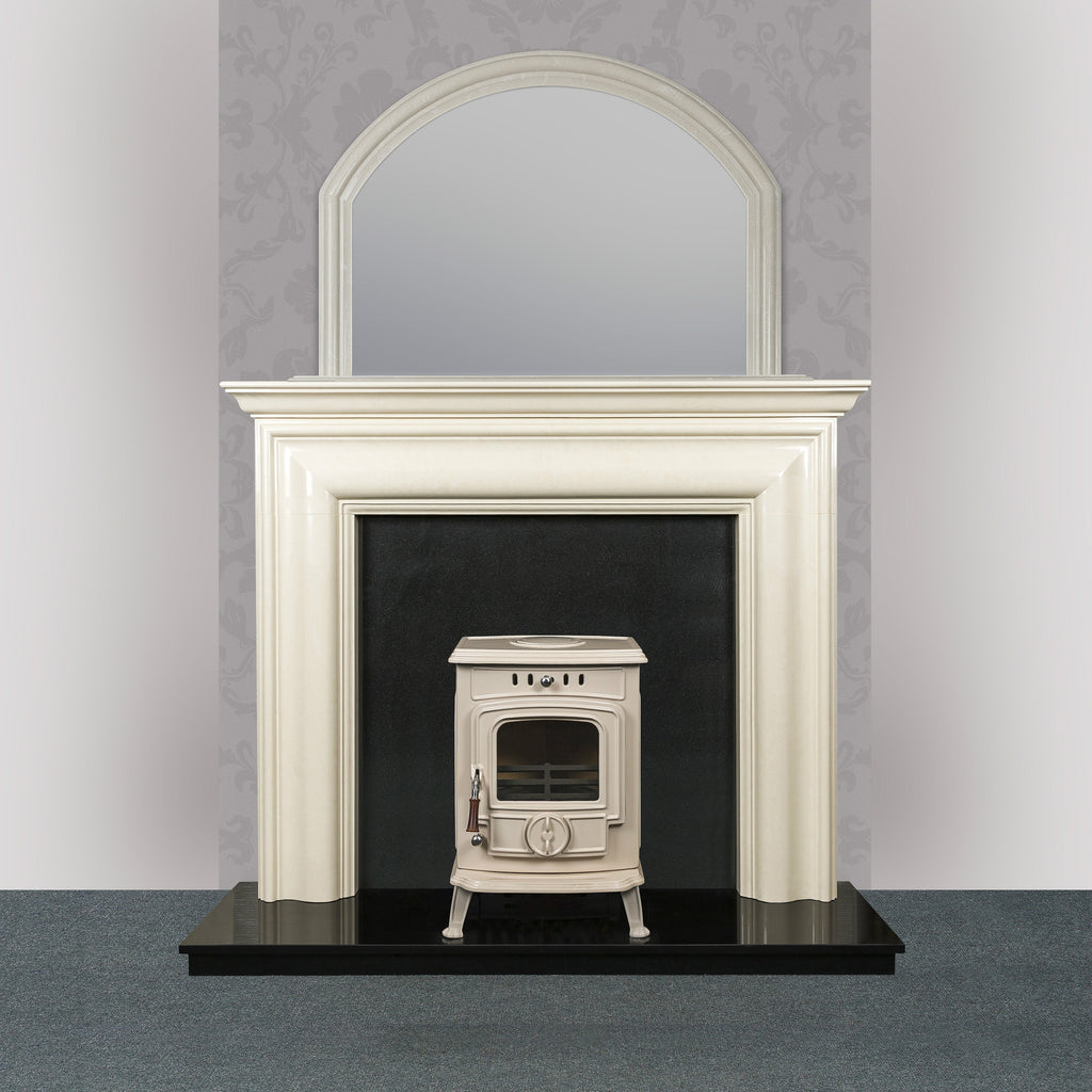 Image of Blake Fireplace in ivory pearl with The Robin Solid Fuel stove in cream enamel