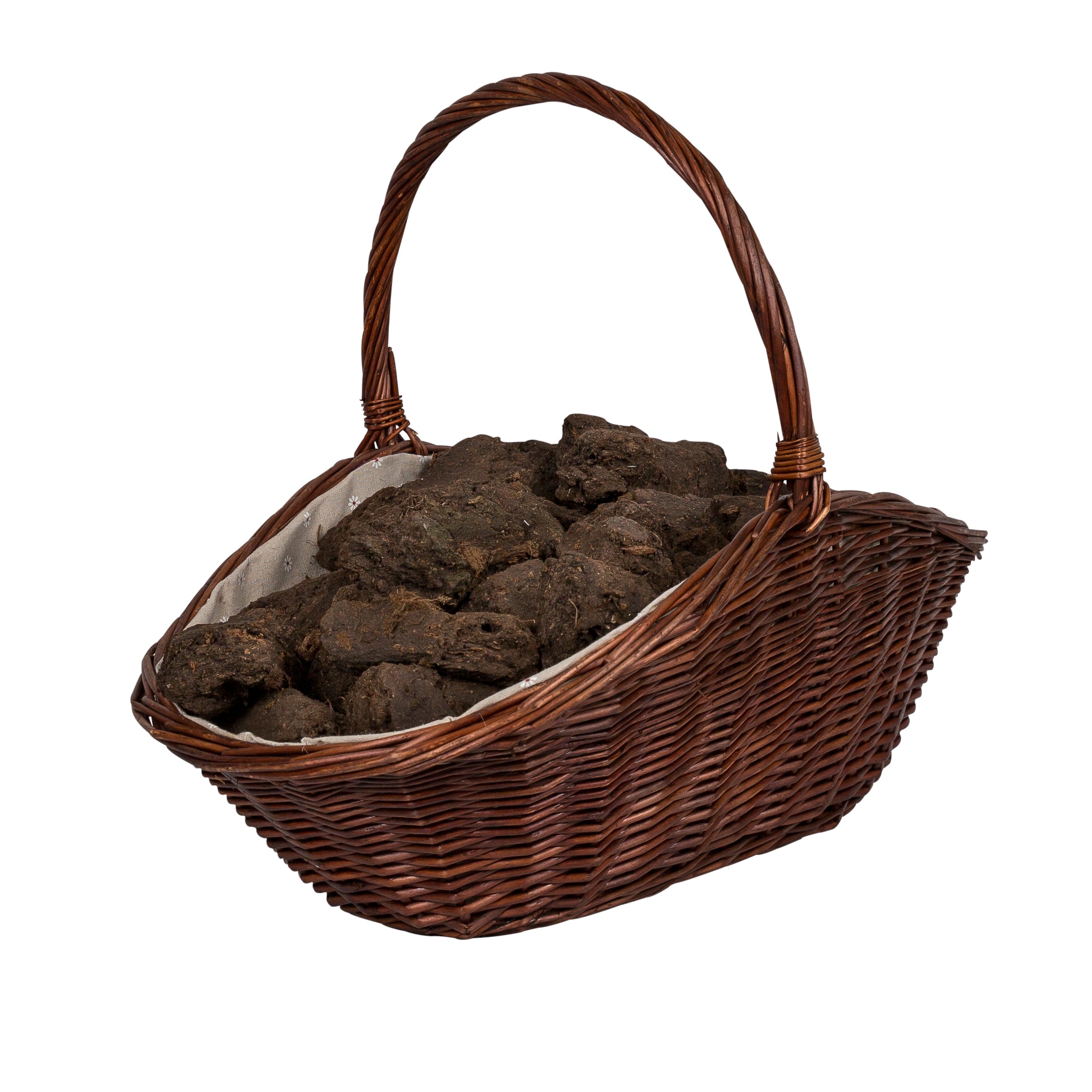 Image of Wicker basket holding turf peat briquettes