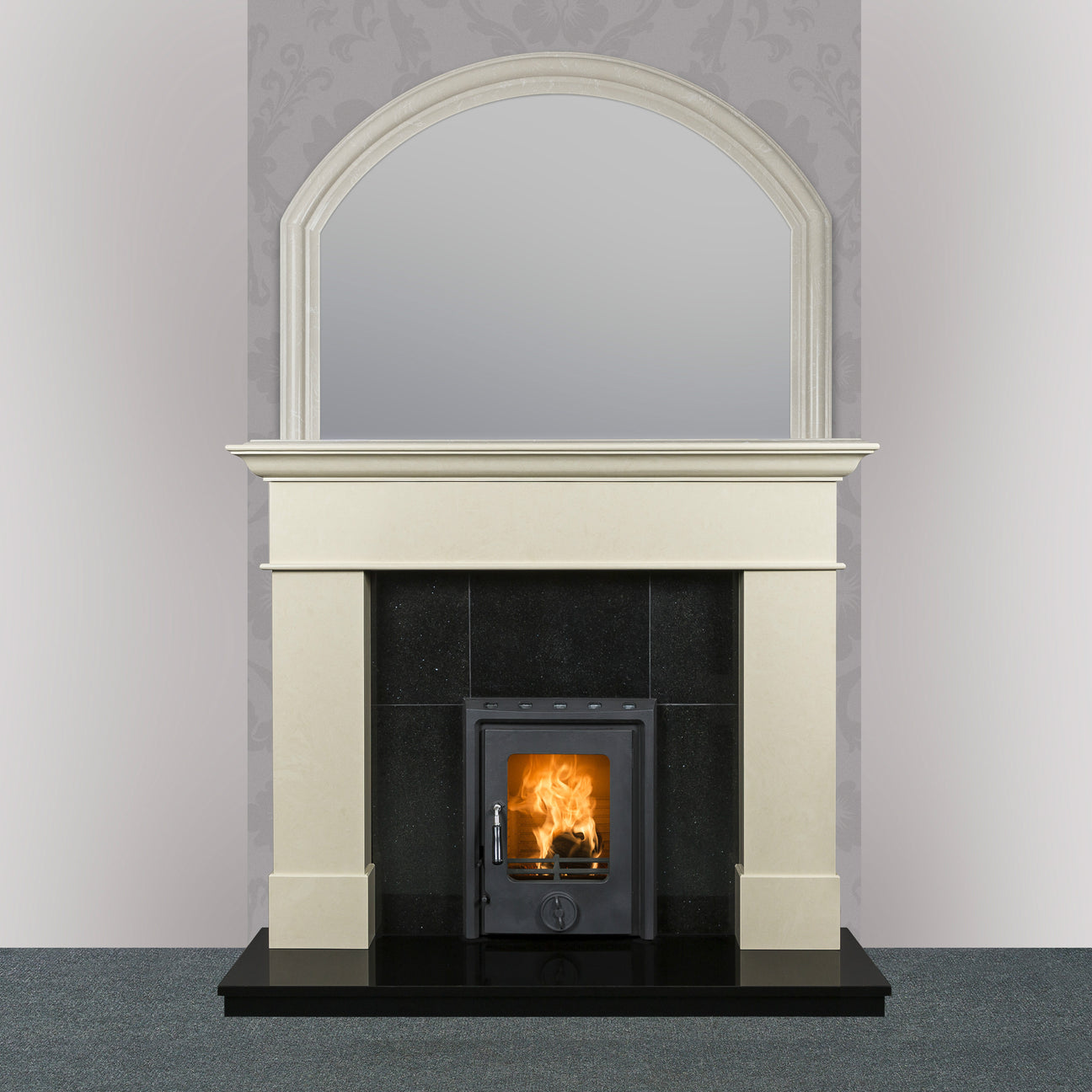 Image of Geraldton marble fireplace in ivory pearl finish with Kate insert stove