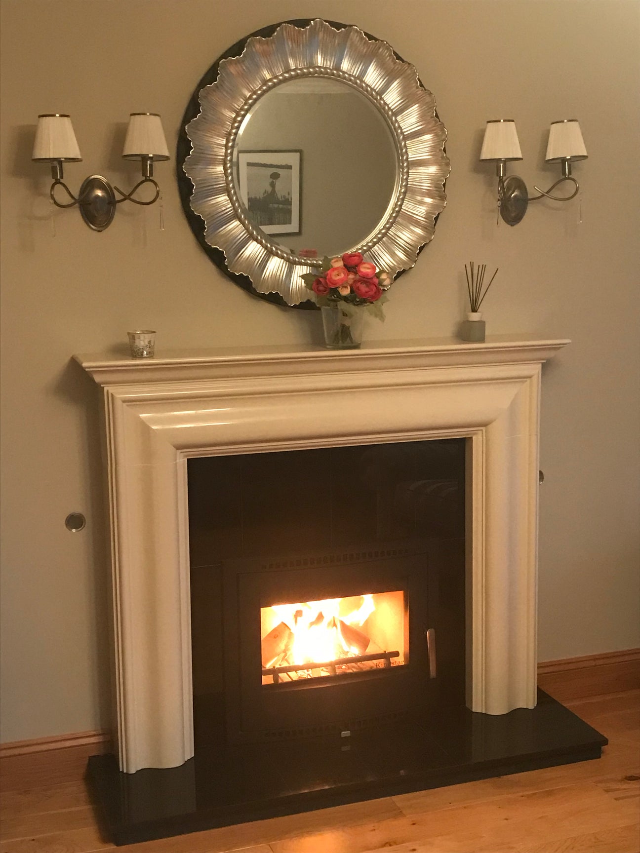 Side Image of Shannon Eco Stove with marble fireplace
