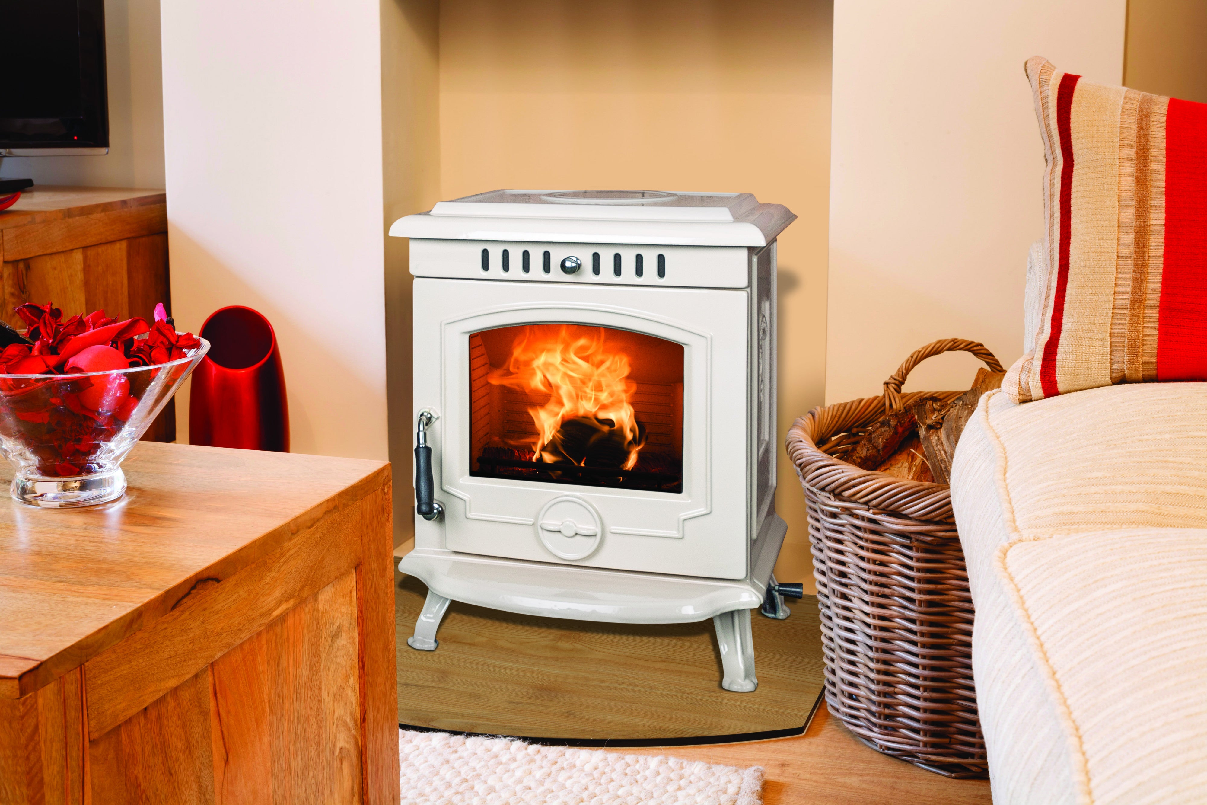 An image of The Fraser Free Standing Stove in cream enamel.