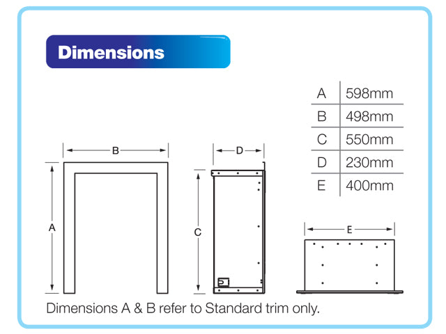 Image of Gosford HE Gas Fire dimensions